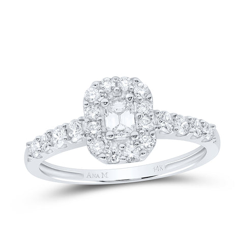 14kt White Gold Emerald Diamond Halo Bridal Wedding Engagement Ring 3/4 Cttw