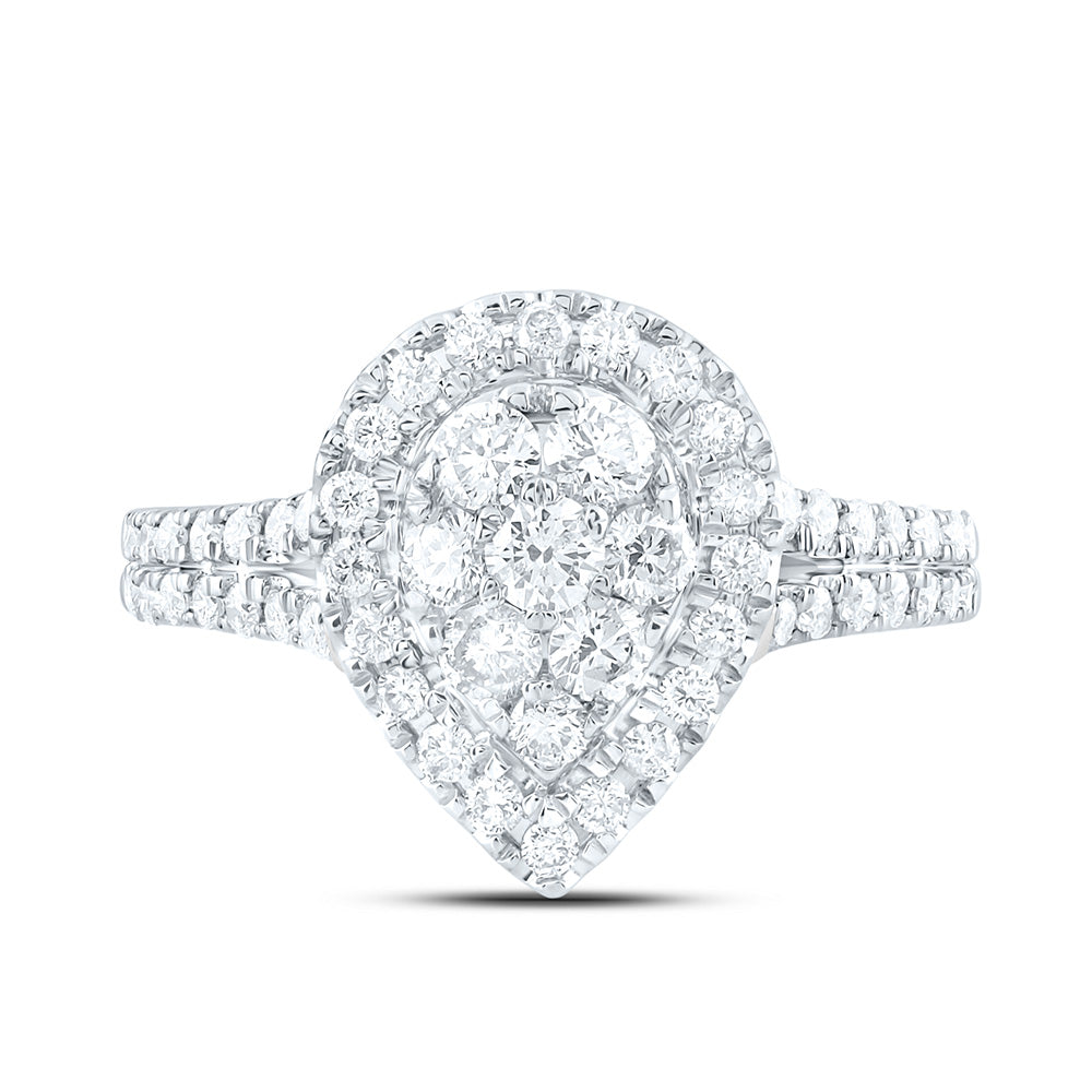 10kt White Gold Womens Round Diamond Teardrop Cluster Ring 1 Cttw