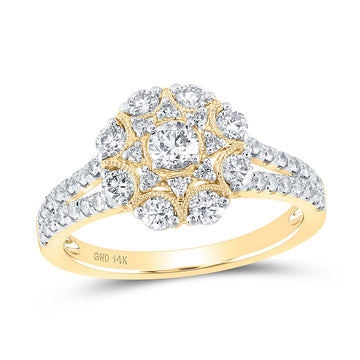 14kt Yellow Gold Womens Round Diamond Cluster Ring 1 Cttw