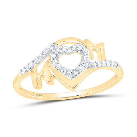 10kt Yellow Gold Womens Round Diamond Heart Mom Ring 1/8 Cttw