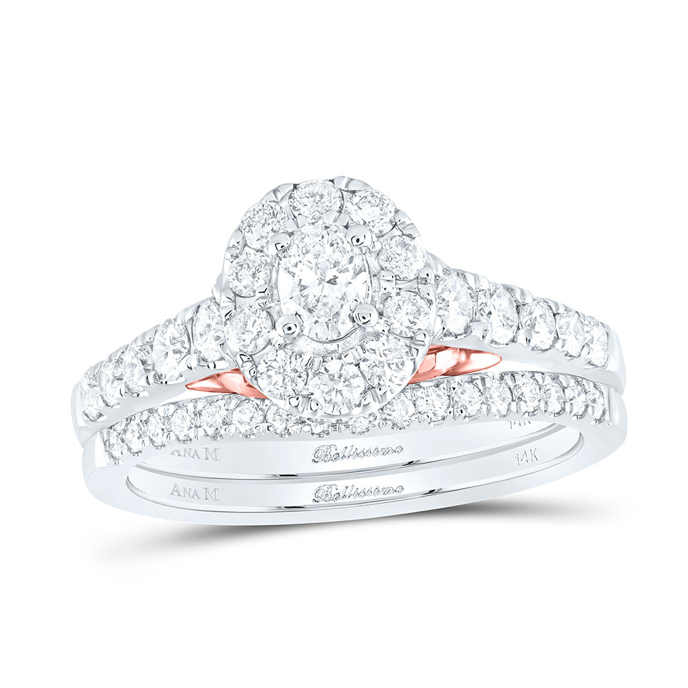 14kt Two-tone Gold Oval Diamond Halo Bridal Wedding Ring Band Set 1 Cttw