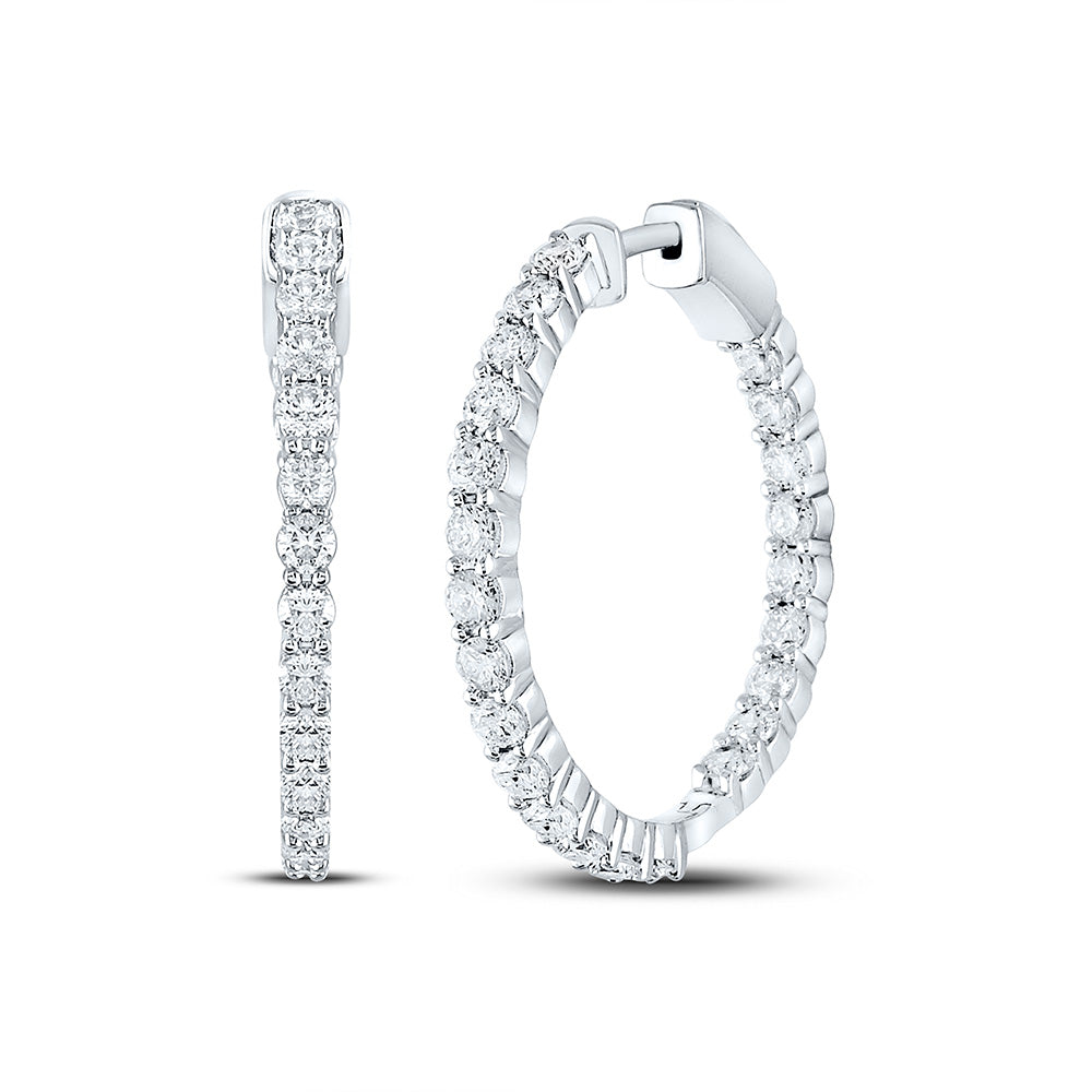 14kt White Gold Womens Round Diamond Inside-Outside Hoop Earrings 3 Cttw