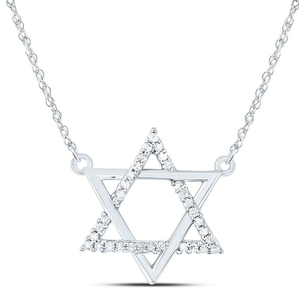 10kt White Gold Womens Round Diamond Magen David Star Necklace 1/12 Cttw