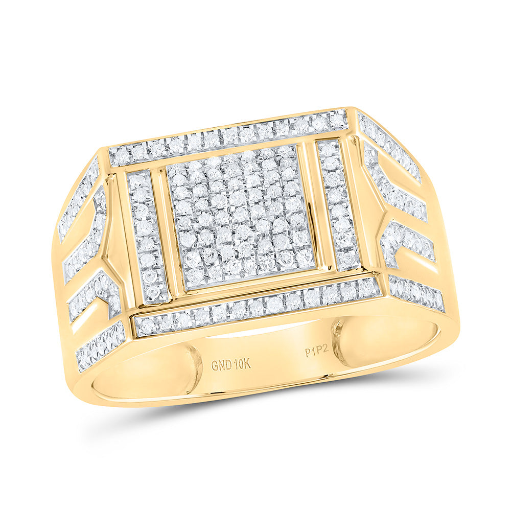 10kt Yellow Gold Mens Round Diamond Square Ring 3/8 Cttw