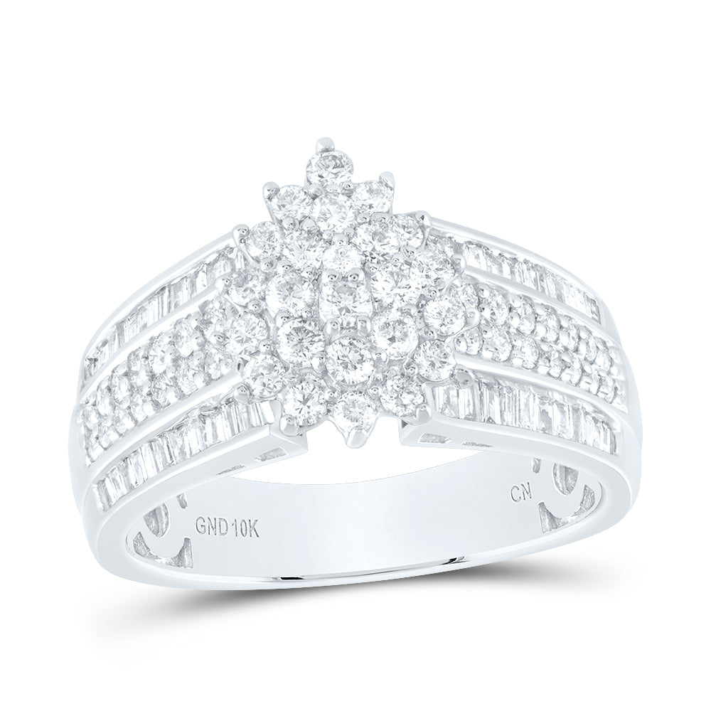 10kt White Gold Womens Round Diamond Cluster Ring 1 Cttw