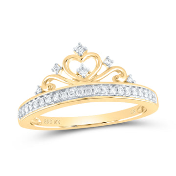10kt Yellow Gold Womens Round Diamond Heart Crown Ring 1/6 Cttw