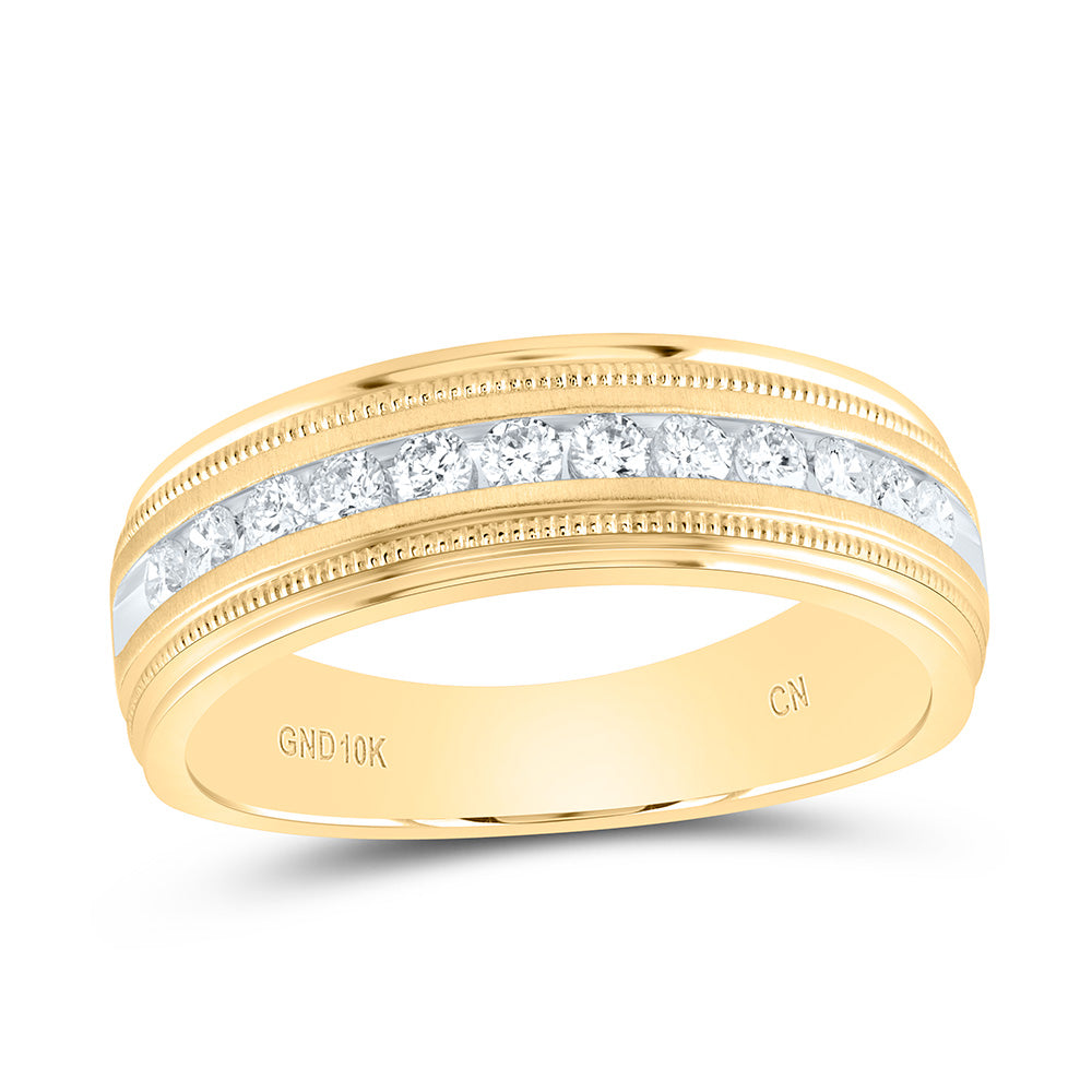 10kt Yellow Gold Mens Round Diamond Wedding Single Row Band Ring 1/2 Cttw
