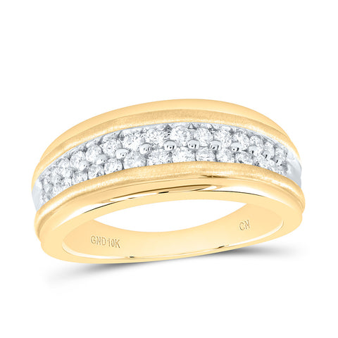 10kt Yellow Gold Mens Round Diamond Wedding Double Row Band Ring 3/4 Cttw