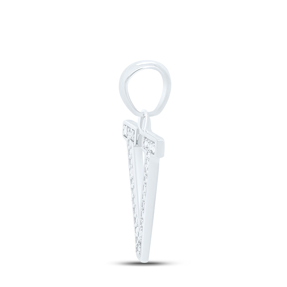 10kt White Gold Womens Round Diamond Initial V Letter Pendant 1/20 Cttw
