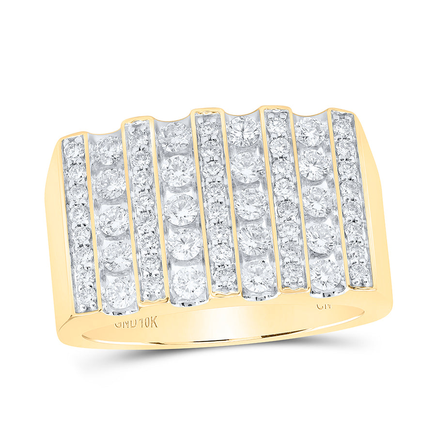 10kt Yellow Gold Mens Round Diamond Lined Fashion Ring 1-1/2 Cttw