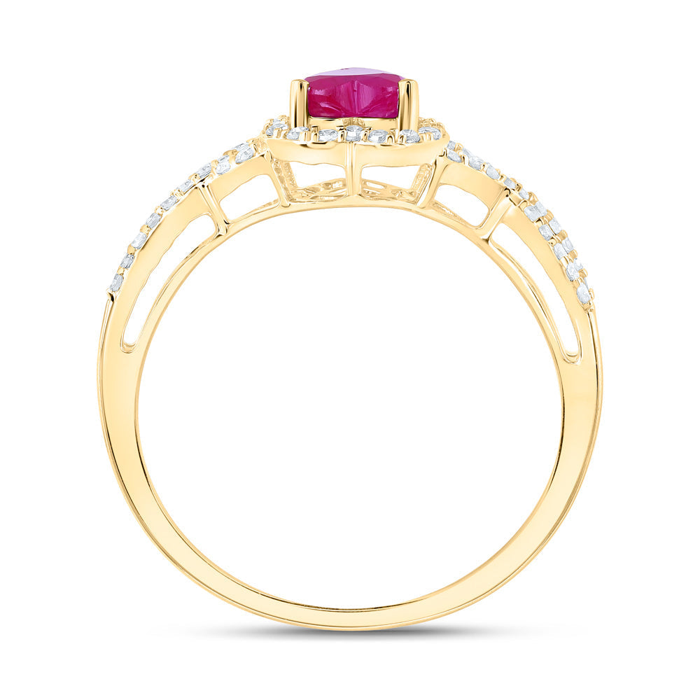10kt Yellow Gold Womens Heart Ruby Diamond Halo Ring 1 Cttw