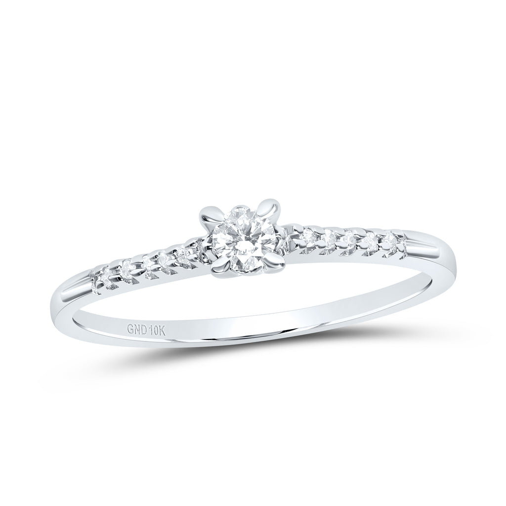 10kt White Gold Womens Round Diamond Solitaire Promise Ring 1/8 Cttw