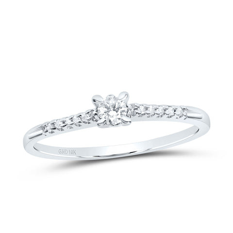 10kt White Gold Womens Round Diamond Solitaire Promise Ring 1/8 Cttw