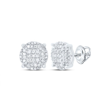 10kt White Gold Round Diamond Cluster Earrings 1/4 Cttw