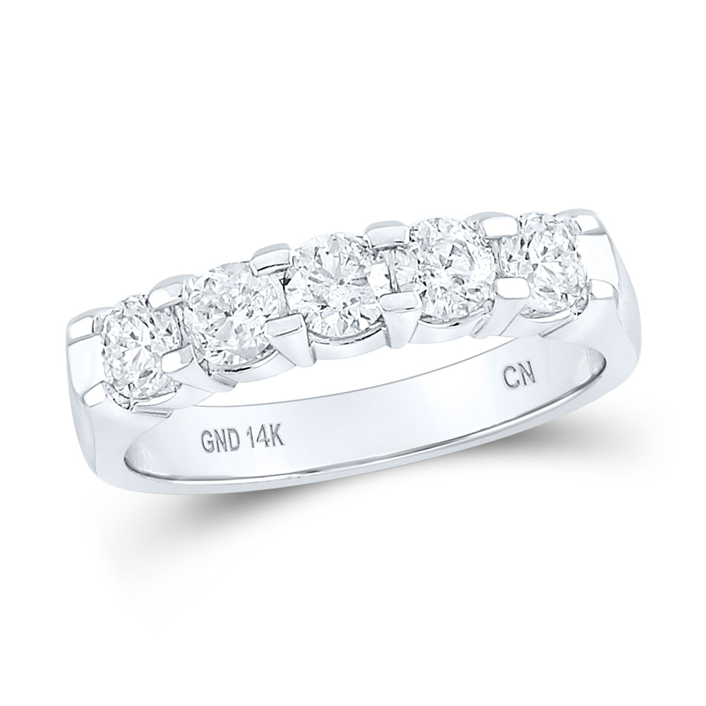 14kt White Gold Womens Machine Set Round Diamond 5-stone Wedding Band 1 Cttw