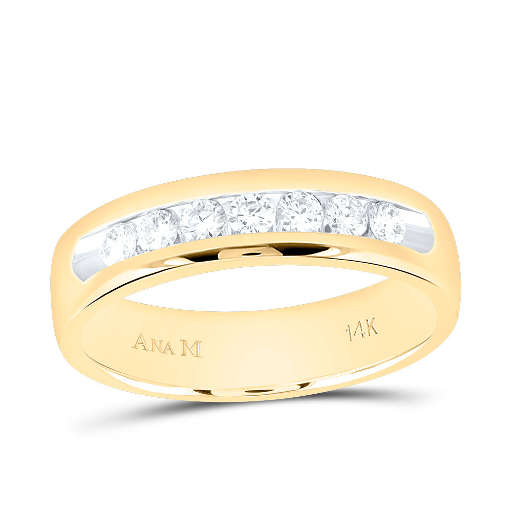 14kt Yellow Gold Mens Round Diamond Wedding Single Row Band Ring 1/2 Cttw