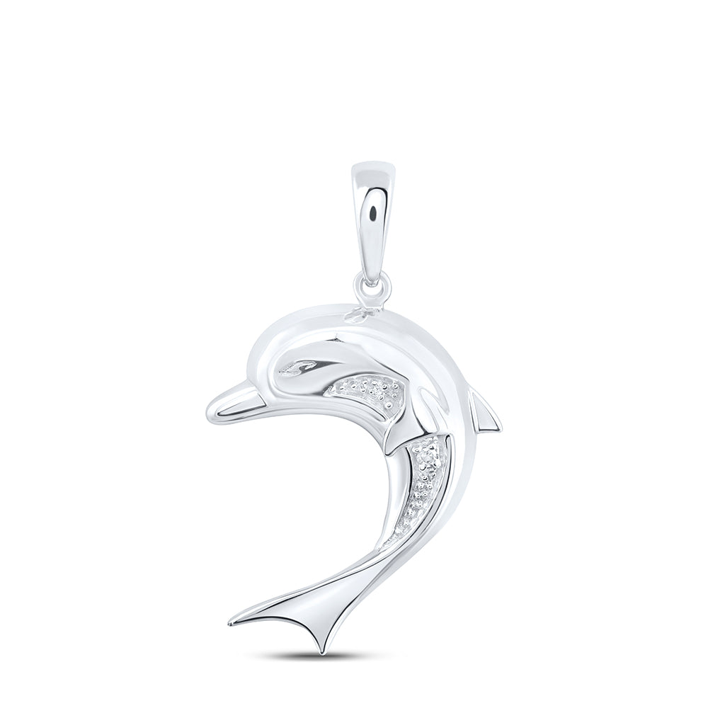 Sterling Silver Womens Round Diamond Dolphin Pendant .01 Cttw