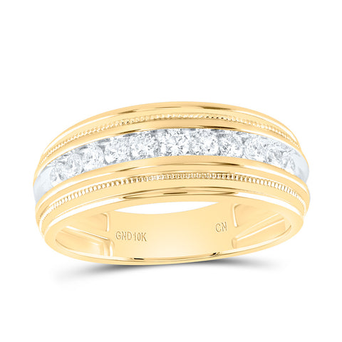 10kt Yellow Gold Mens Round Diamond Milgrain Ridged Wedding Anniversary Band Ring 1/2 Cttw