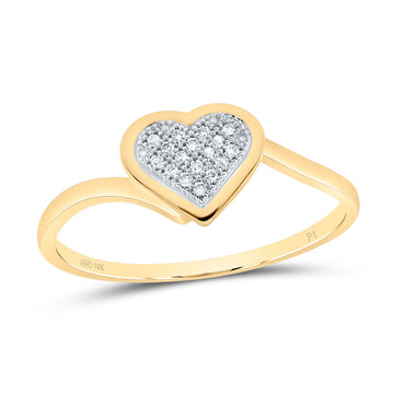 10kt Yellow Gold Womens Round Diamond Heart Cluster Ring 1/20 Cttw
