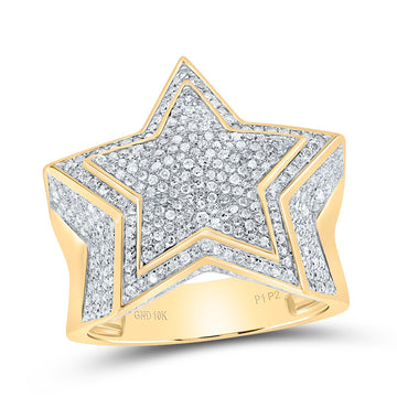 10kt Yellow Gold Mens Round Diamond Statement Star Ring 1-1/2 Cttw