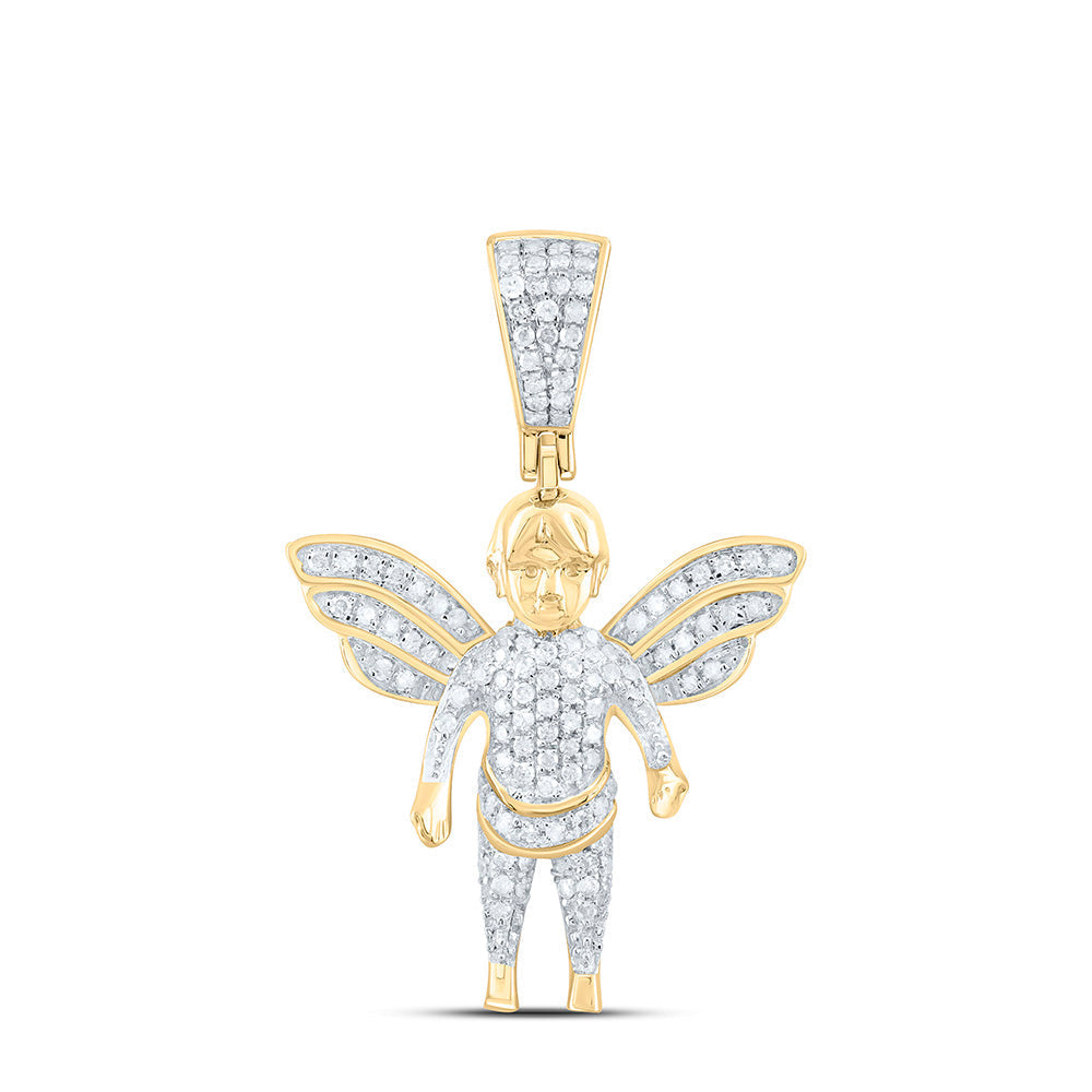 10kt Yellow Gold Mens Round Diamond Guardian Angel Charm Pendant 1/3 Cttw
