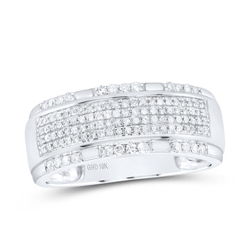 10kt White Gold Mens Round Diamond Pave Band Ring 1/2 Cttw