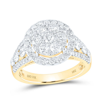 14kt Yellow Gold Womens Round Diamond Cluster Ring 2 Cttw