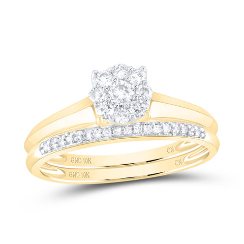 10kt Yellow Gold Round Diamond Bridal Wedding Ring Band Set 1/3 Cttw