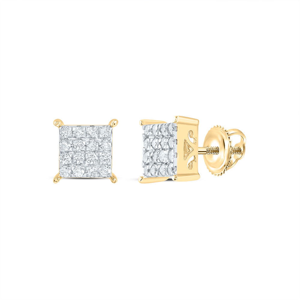10kt Yellow Gold Womens Round Diamond Square Earrings 1/4 Cttw