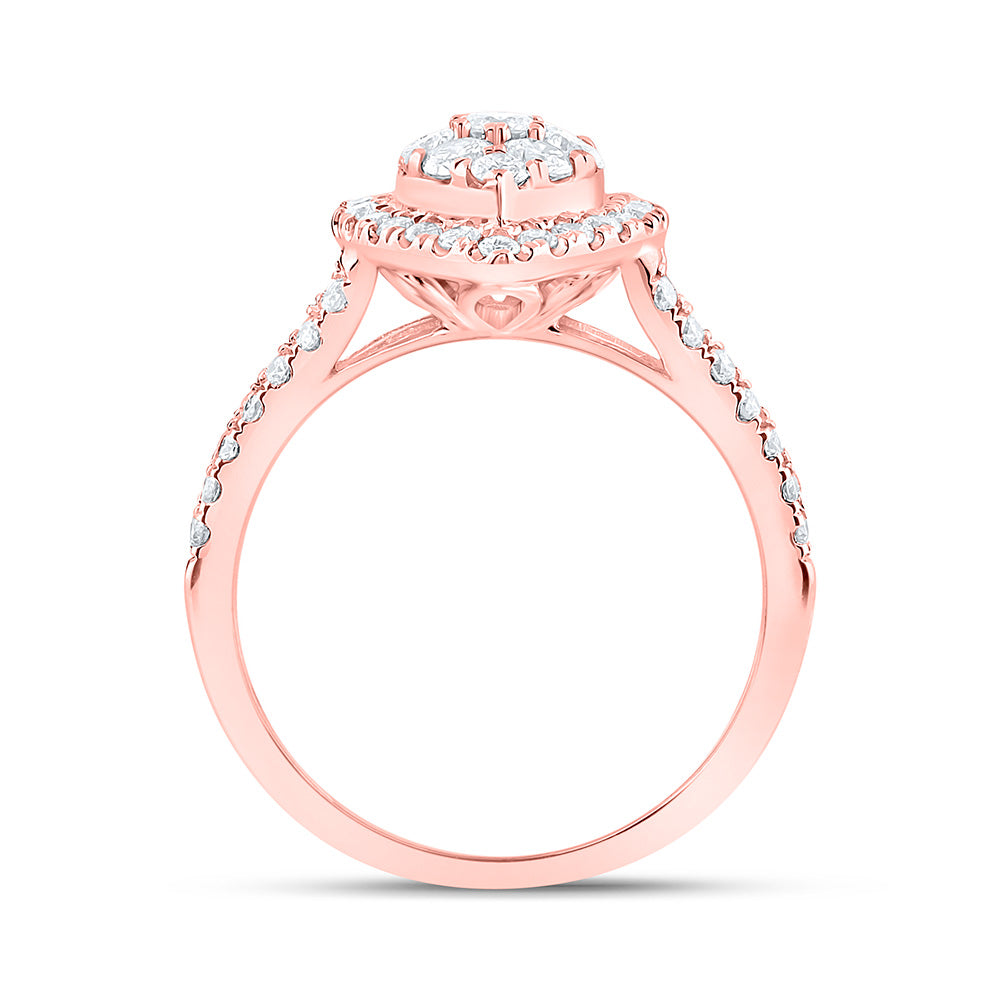 10kt Rose Gold Womens Round Diamond Teardrop Cluster Ring 1 Cttw