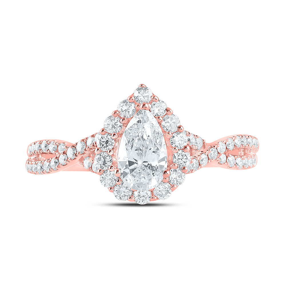 14kt Rose Gold Pear Diamond Halo Bridal Wedding Engagement Ring 1 Cttw
