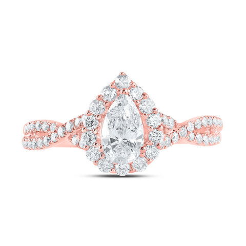14kt Rose Gold Pear Diamond Halo Bridal Wedding Engagement Ring 1 Cttw