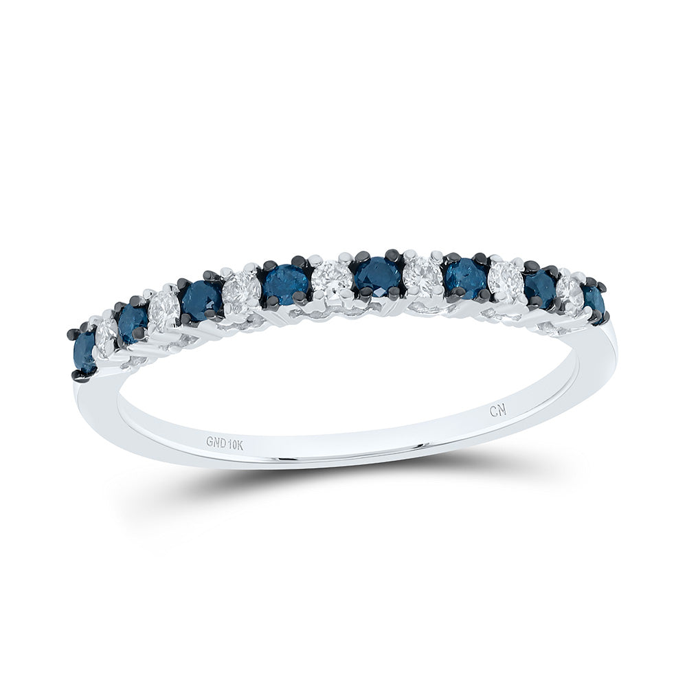 10kt White Gold Womens Round Blue Color Enhanced Diamond Band Ring 1/4 Cttw