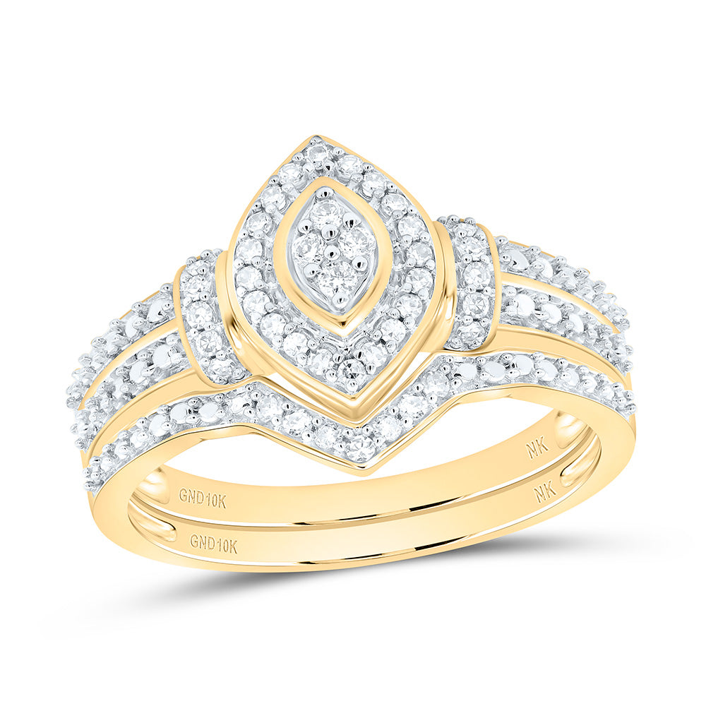 10kt Yellow Gold Round Diamond Bridal Wedding Ring Band Set 1/5 Cttw