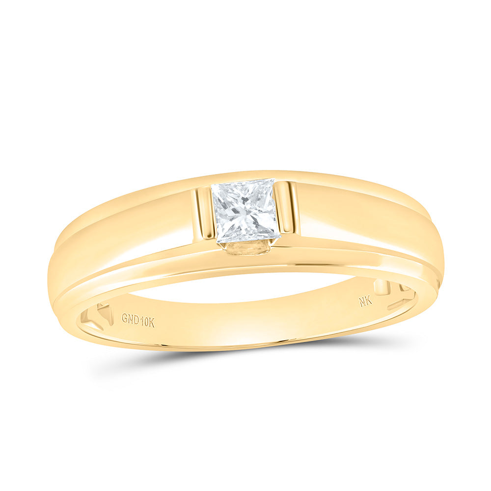 10kt Yellow Gold Mens Princess Diamond Solitaire Band Ring 1/3 Cttw