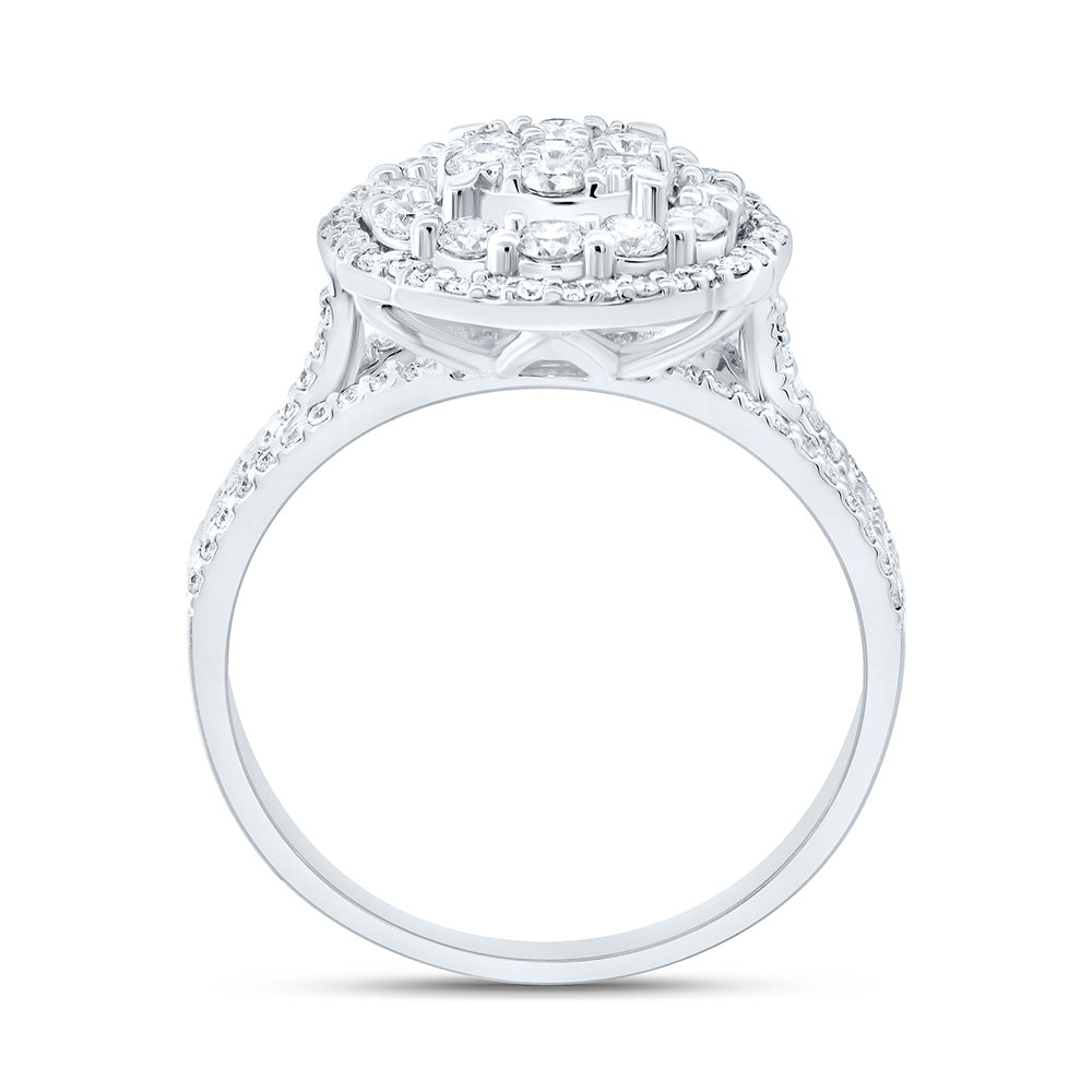 14kt White Gold Womens Round Diamond Halo Flower Cluster Ring 7/8 Cttw
