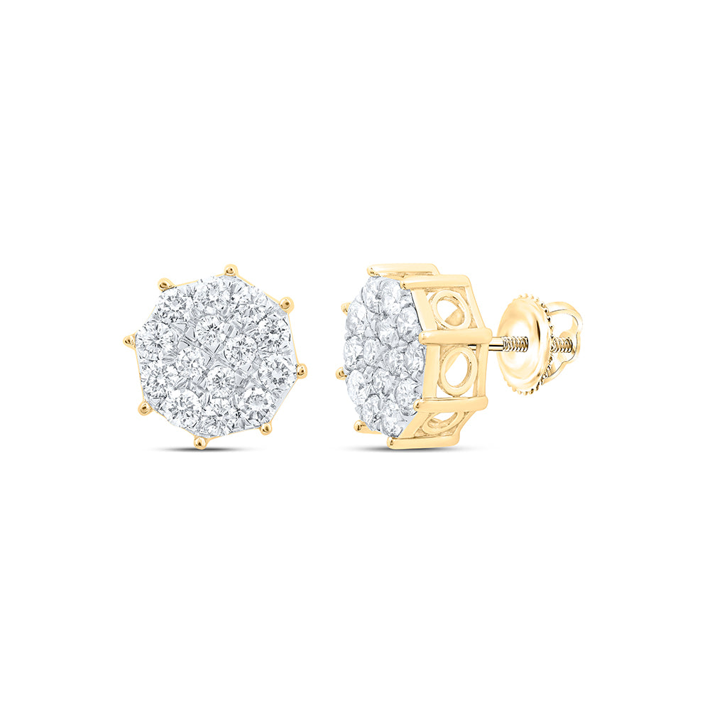 10kt Yellow Gold Womens Round Diamond Octagon Cluster Earrings 7/8 Cttw