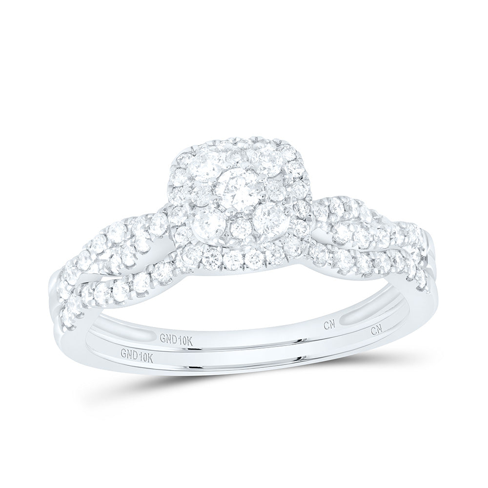 10kt White Gold Round Diamond Halo Bridal Wedding Ring Band Set 1/2 Cttw