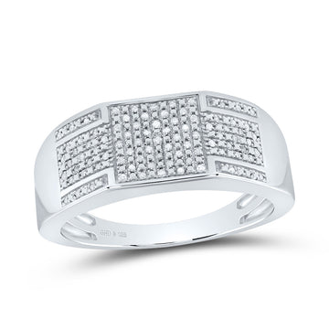 Sterling Silver Mens Round Diamond Square Top Band Ring 1/4 Cttw