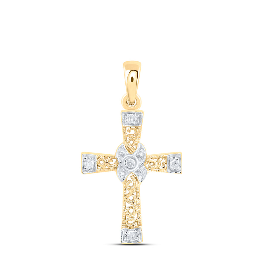 10kt Yellow Gold Womens Round Diamond Bounded Cross Pendant 1/20 Cttw