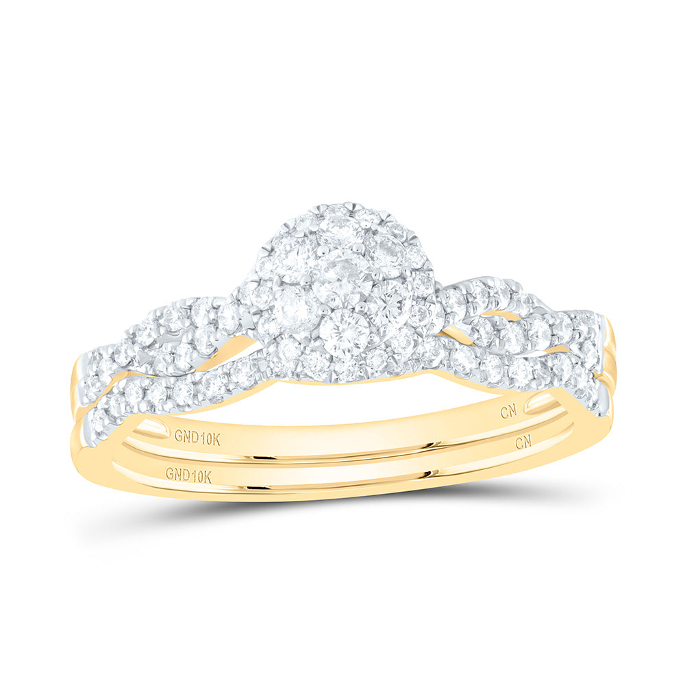 10kt Yellow Gold Round Diamond Oval Bridal Wedding Ring Band Set 1/2 Cttw