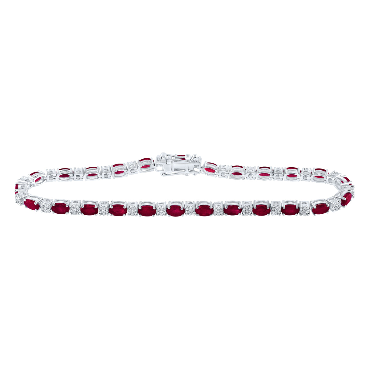 14kt White Gold Womens Oval Ruby Diamond Fashion Bracelet 7 Cttw