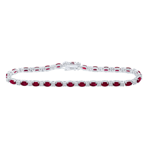 14kt White Gold Womens Oval Ruby Diamond Fashion Bracelet 7 Cttw