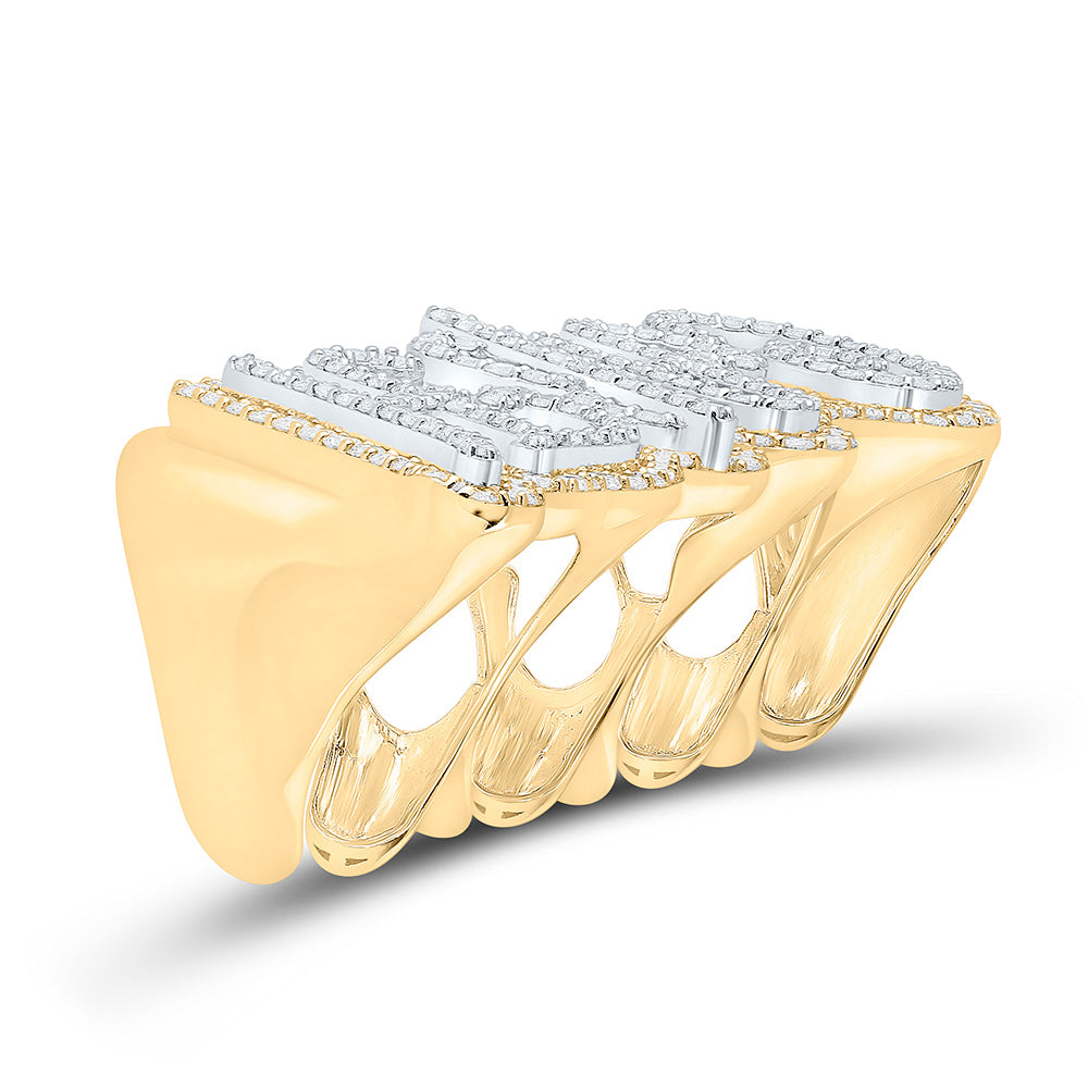 10kt Yellow Gold Mens Round Diamond Cash 4-Finger Ring 14-1/3 Cttw