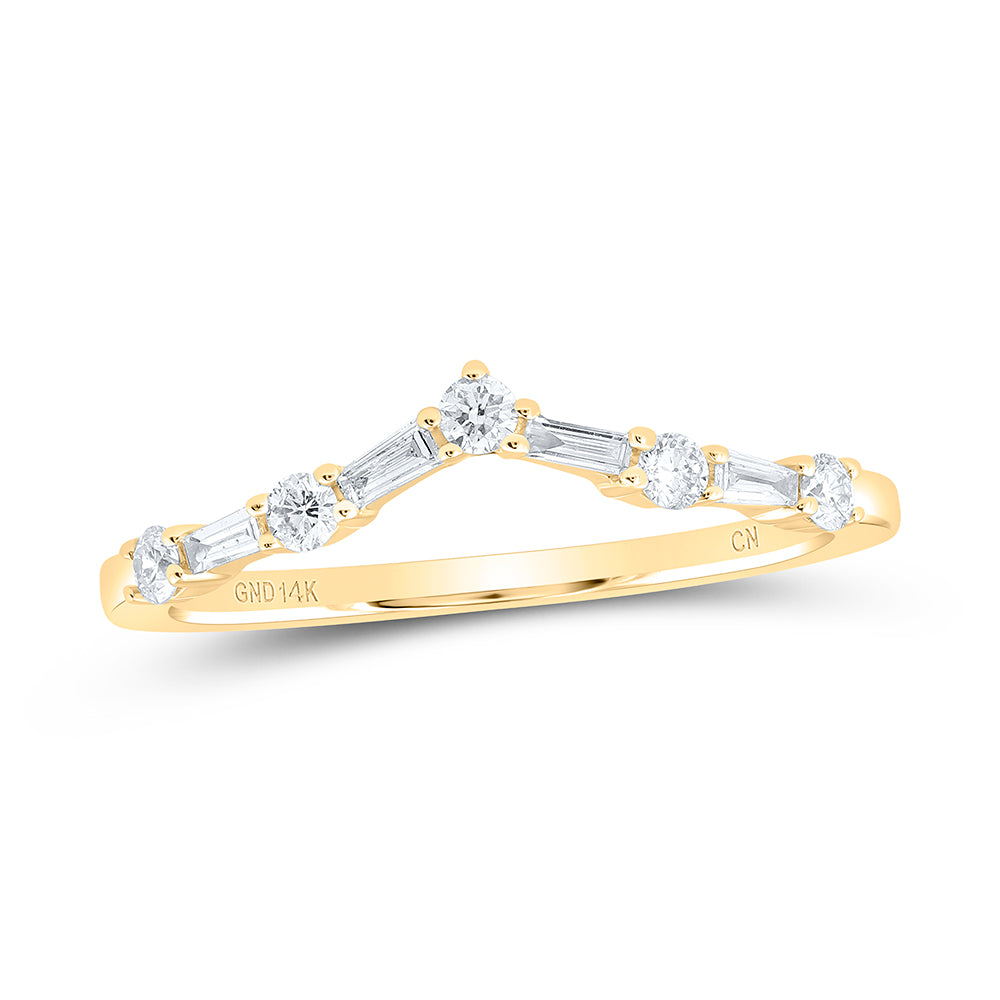 14kt Yellow Gold Womens Baguette Diamond Chevron Band Ring 1/5 Cttw