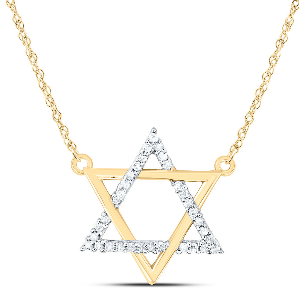 10kt Yellow Gold Womens Round Diamond Magen David Star Necklace 1/12 Cttw