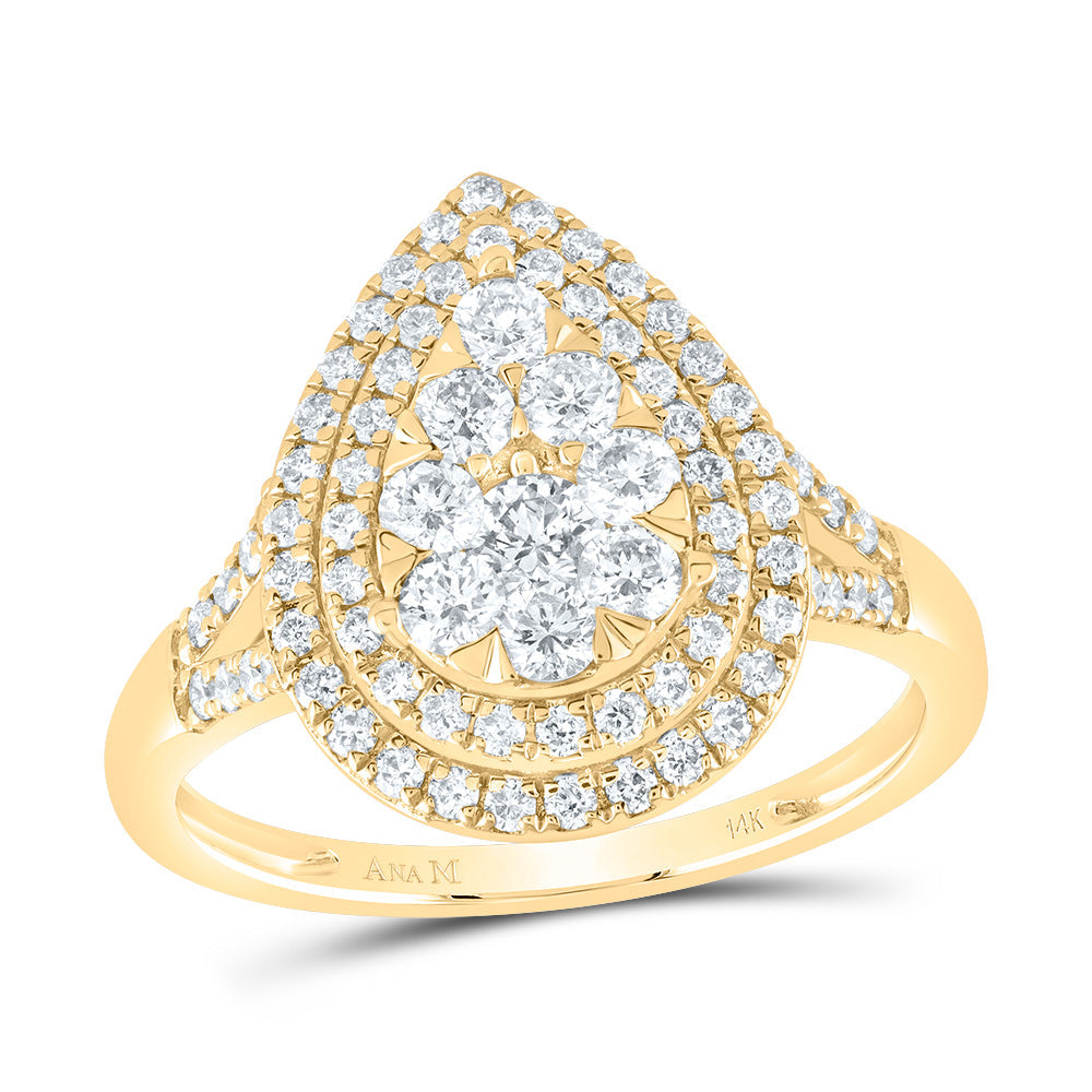 14kt Yellow Gold Womens Round Diamond Teardrop Ring 1 Cttw