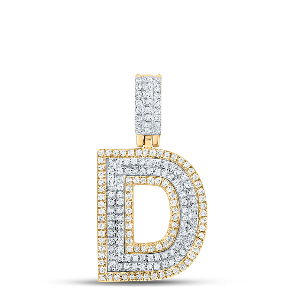 10kt Two-tone Gold Mens Round Diamond D Initial Letter Pendant 1/2 Cttw