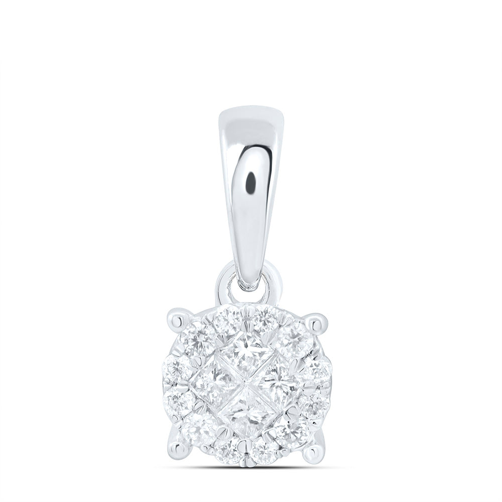 14kt White Gold Womens Princess Diamond Cluster Pendant 1/6 Cttw