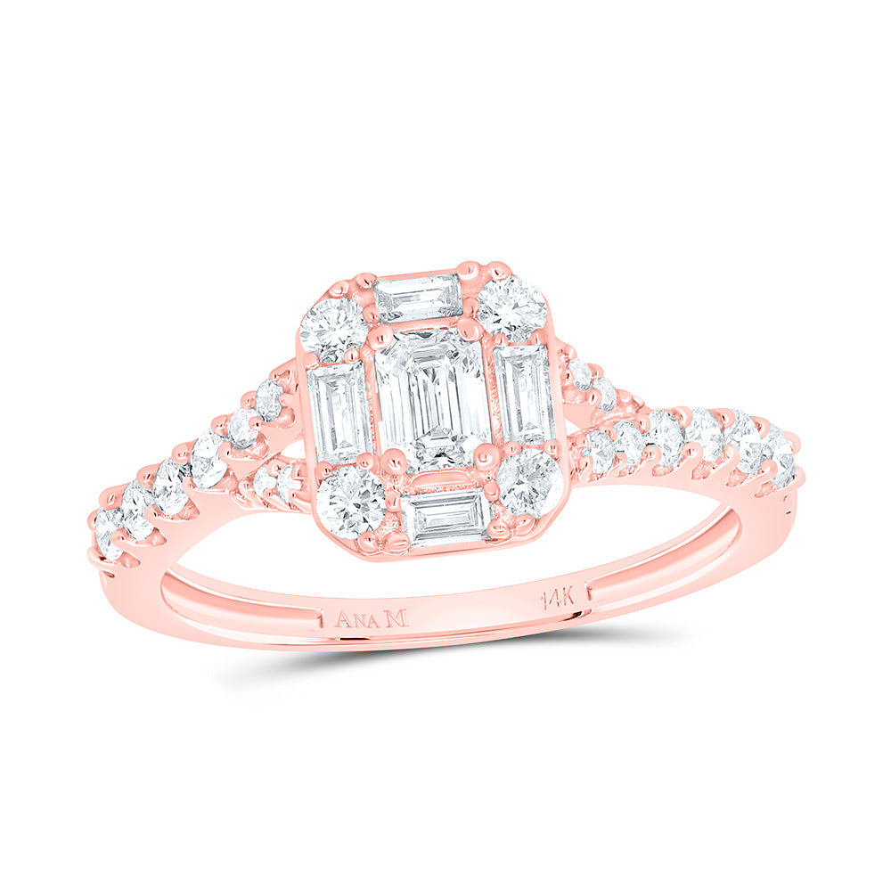 14kt Rose Gold Emerald Diamond Halo Bridal Wedding Engagement Ring 3/4 Cttw